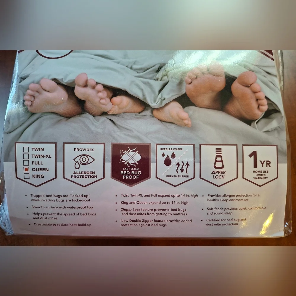 JT Eaton Lock-Up Queen Size White Stretch-Knit Polyester Matress Encasement...